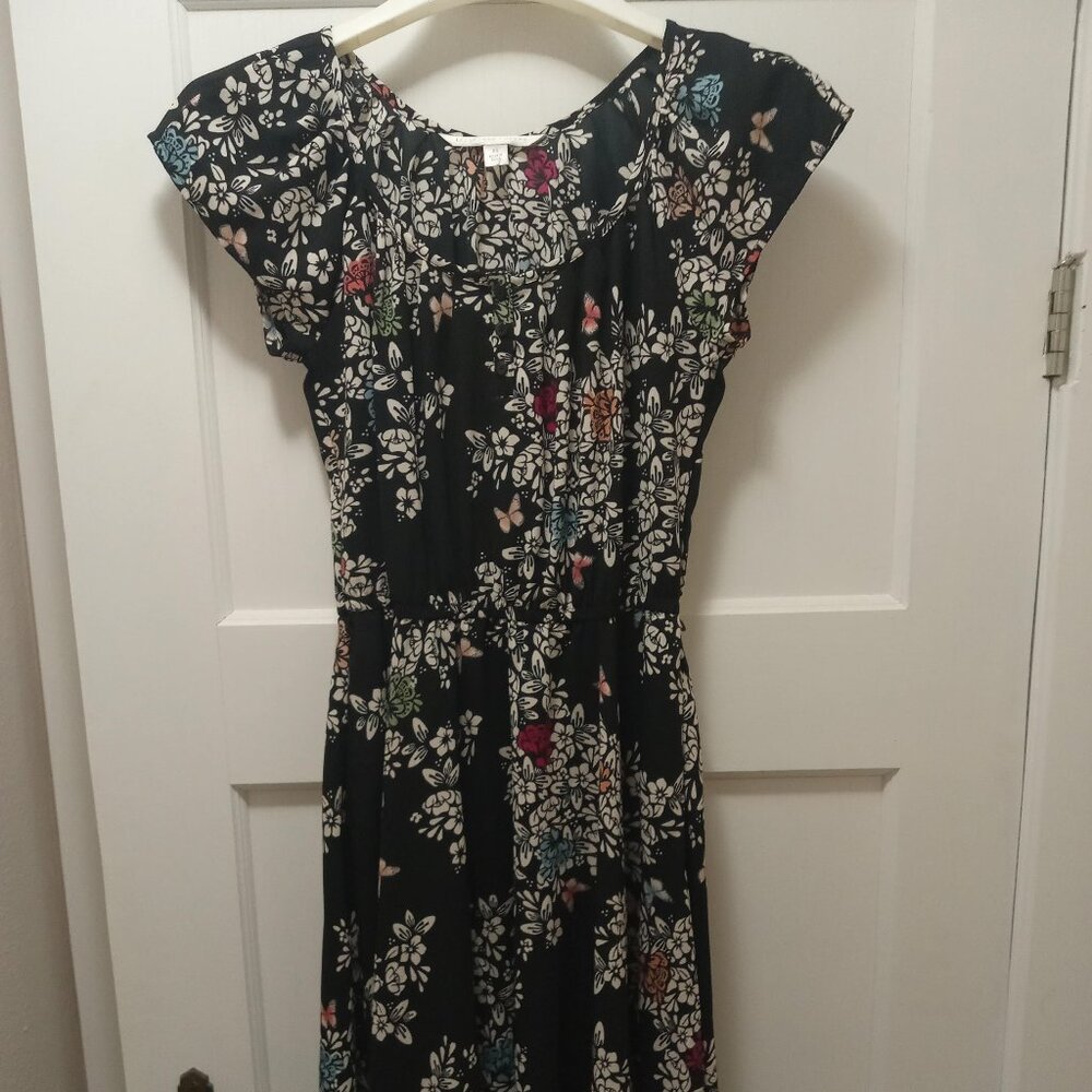 Black Dress with Floral and Butterfly Pattern